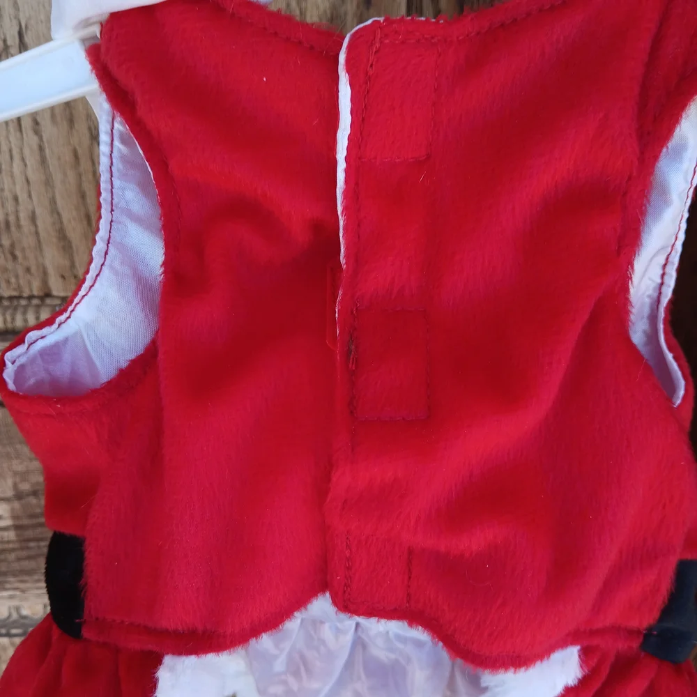 Pet Santa Costume DRESS with Collar Buttons Bow Lined Christmas Winter Halloween